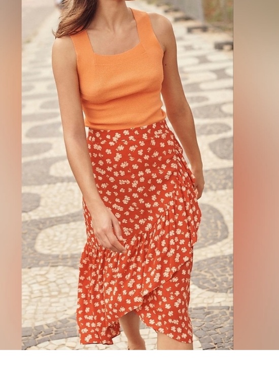 Madewell Dresses & Skirts - Madewell Midi Faux Wrap Skirt Size 14 Red Coastal